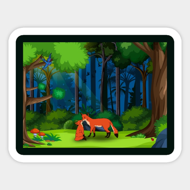 Foxes in the Forest Sticker by Kyarwon